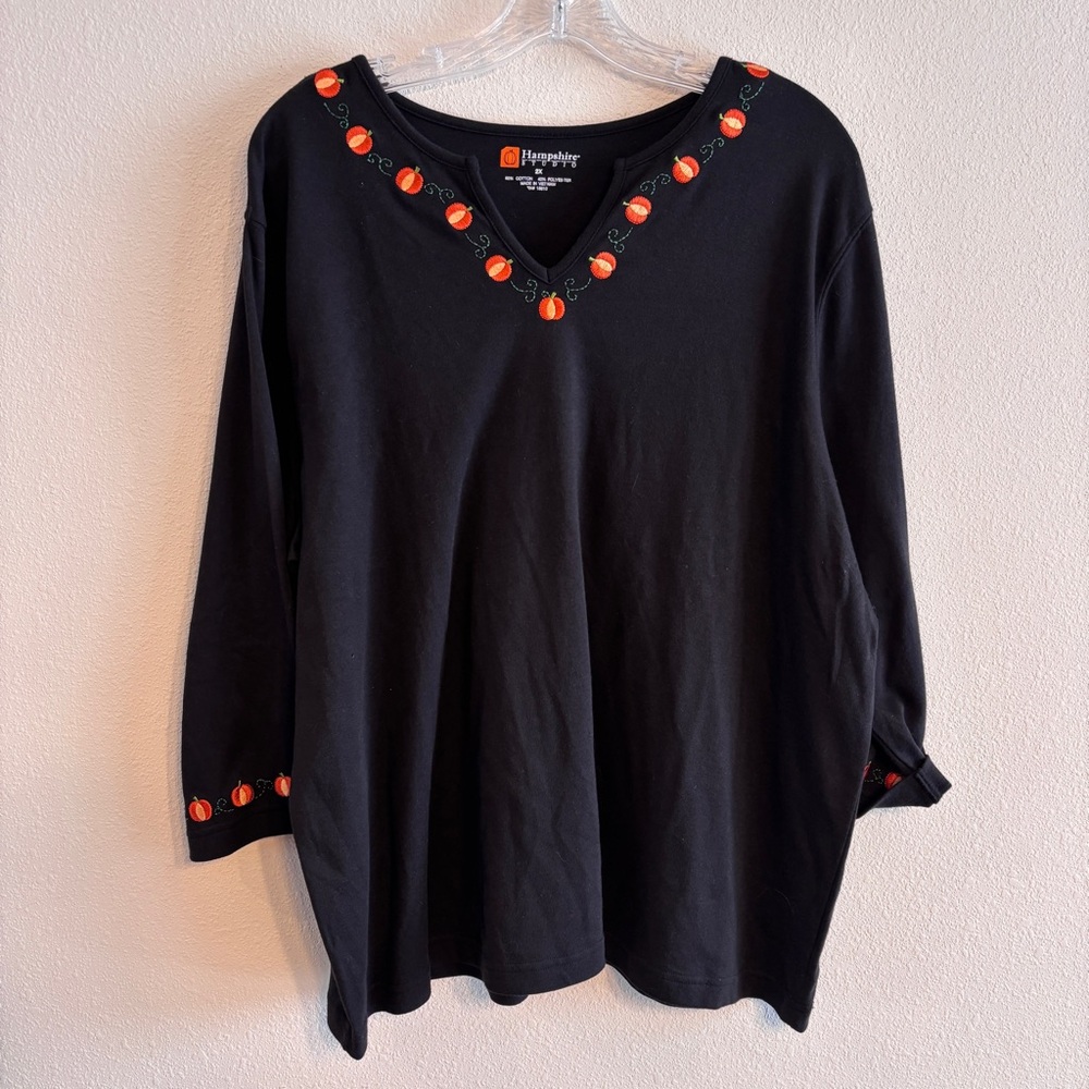 Hampshire Studio Festive Black and Orange Women's Long Sleeve Top SZ 2X
